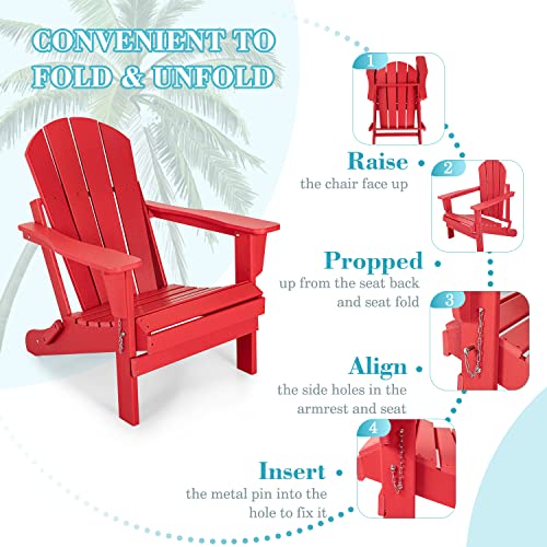 Flamaker Classic Outdoor Adirondack Chair Patio Lawn Foldable Chairs Indoor Adirondack Chairs All-Weather Resistant for Garden Backyard Porch Garden Fire Pit Patio (Red)