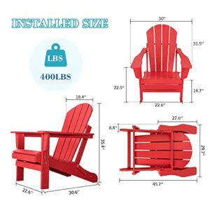 Flamaker Classic Outdoor Adirondack Chair Patio Lawn Foldable Chairs Indoor Adirondack Chairs All-Weather Resistant for Garden Backyard Porch Garden Fire Pit Patio (Red)