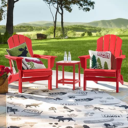 Flamaker Classic Outdoor Adirondack Chair Patio Lawn Foldable Chairs Indoor Adirondack Chairs All-Weather Resistant for Garden Backyard Porch Garden Fire Pit Patio (Red)