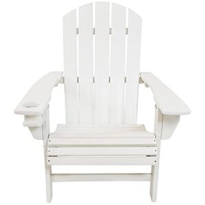 Sunnydaze All-Weather Outdoor Adirondack Chair with Drink Holder - Heavy Duty HDPE Weatherproof Patio Chair - Ideal for Lawn, Garden or Around The Firepit - White - Set of 2