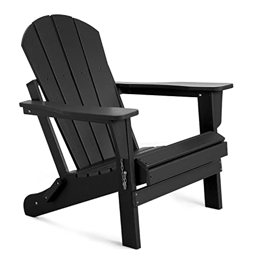 Devoko Adirondack Chair Outdoor Lounge Patio Foldable Chair Painted Adirondack Chairs Resin Weather Resistant Chairs Plastic Lawn Chair for Patio Garden Backyard Porch Garden Fire Pit (Black)