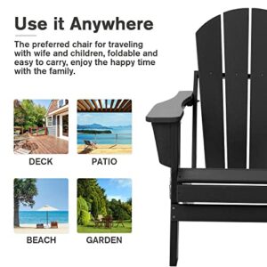 Devoko Adirondack Chair Outdoor Lounge Patio Foldable Chair Painted Adirondack Chairs Resin Weather Resistant Chairs Plastic Lawn Chair for Patio Garden Backyard Porch Garden Fire Pit (Black)