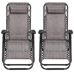 set of 2 zero gravity outdoor lounge chairs with cup holder & phone holder adjustable folding patio reclining chairs