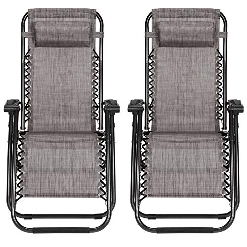Set of 2 Zero Gravity Outdoor Lounge Chairs with Cup Holder & Phone Holder Adjustable Folding Patio Reclining Chairs