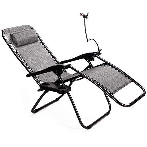 Set of 2 Zero Gravity Outdoor Lounge Chairs with Cup Holder & Phone Holder Adjustable Folding Patio Reclining Chairs