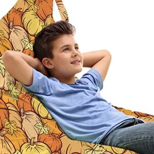 lunarable pumpkin lounger chair bag, hand drawn cartoon pattern of seasonal fruits and leaves fall themed illustration, high capacity storage with handle container, lounger size, multicolor