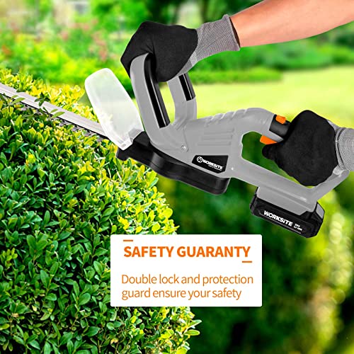 WORKSITE 20V Hedge Trimmer Cordless, Lightweight Bush Trimmer with 20-Inch Dual Steel Blade, Battery & Fast Charger Included