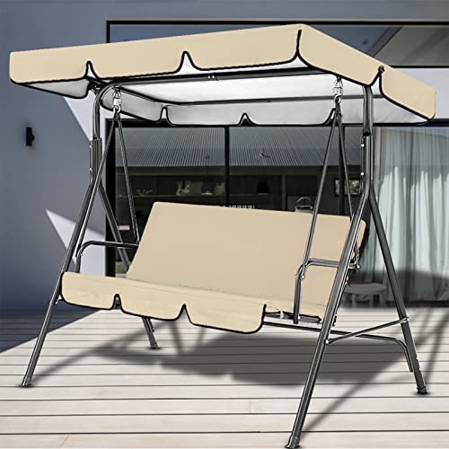 Outdoor Swing Canopy Replacement Cover & Swing Cushion Cover 3 Seater, Waterproof Garden Seater Sun Shade Porch Hammock Patio Swing Cover