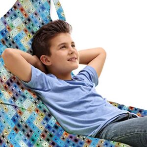 lunarable fractal lounger chair bag, digital trippy pattern with repeating squares pixel dots illustration, high capacity storage with handle container, lounger size, multicolor