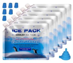 henryda 6 pieces reusable ice packs for coolers,long lasting cooler ice pack, 24to 48 hours of cold gel ice pack.lunch bag coolerit can hold 1400-1600ml of water