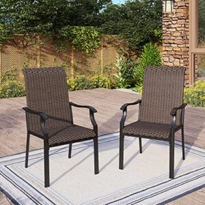 mfstudio patio dining chairs set of 2, high-back outdoor wicker rattan chairs with oversized seat, metal frame all-weather conversation set for patio, backyard, garden and poolside, multibrown