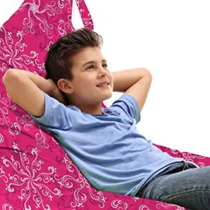 ambesonne hot pink lounger chair bag, floral arrangement pattern on hot pink background spring flourish bloom, high capacity storage with handle container, lounger size, hot pink white purple
