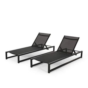 christopher knight home vivian outdoor aluminum chaise lounge with mesh seating (set of 2), black