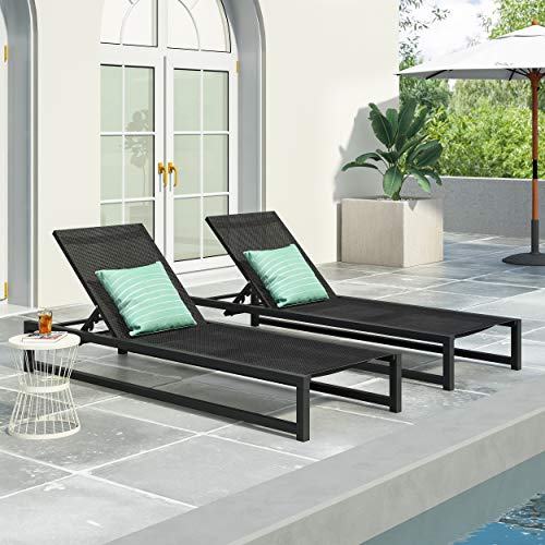 Christopher Knight Home Vivian Outdoor Aluminum Chaise Lounge with Mesh Seating (Set of 2), Black