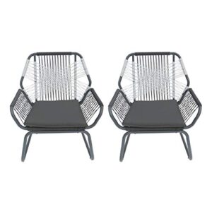christopher knight home gloria outdoor rope and steel club chairs (set of 2), gray/gray/white