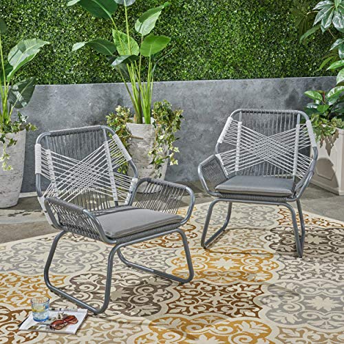 Christopher Knight Home Gloria Outdoor Rope and Steel Club Chairs (Set of 2), Gray/Gray/White