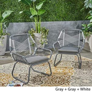 Christopher Knight Home Gloria Outdoor Rope and Steel Club Chairs (Set of 2), Gray/Gray/White