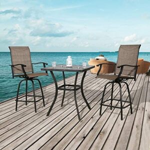 PATIO TREE Outdoor Height Swivel Bar Stools, Patio Textilene Mesh Fabric Height Bistro Chairs with Curved Backrest and Armrest, Set of 2