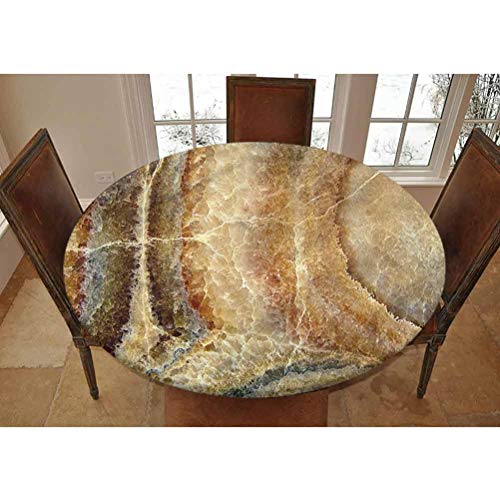 LCGGDB Marble Elastic Edged Polyester Fitted Tablecolth -Onyx Stone Surface Pattern- Small Round Fitted Table Cover - Fits Tables up to 40-44" Diameter,The Ultimate Protection for Your Table