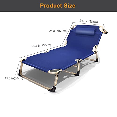CHAOJIU Adjustable Lounge Chairs Reclining Chair, Foldable Chaise Lounges with Pillow, 4 Position Patio Recliner for Outdoor, Lawn, Beach, Sunbathing, Deck, Up to 330lbs, Blue