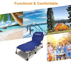 CHAOJIU Adjustable Lounge Chairs Reclining Chair, Foldable Chaise Lounges with Pillow, 4 Position Patio Recliner for Outdoor, Lawn, Beach, Sunbathing, Deck, Up to 330lbs, Blue