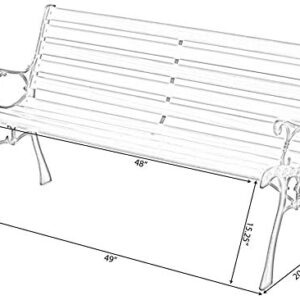 Gardenised Wooden Outdoor Park Patio Garden Yard Bench with Designed Steel Armrest and Legs, Black