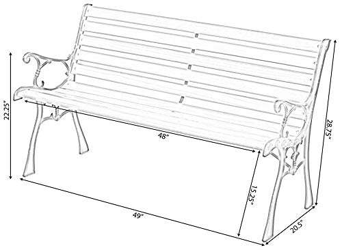 Gardenised Wooden Outdoor Park Patio Garden Yard Bench with Designed Steel Armrest and Legs, Black