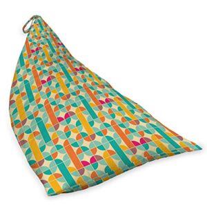 Ambesonne Retro Lounger Chair Bag, Pop Art Funky Unusual Geometric Forms Mosaic Style Old Fashioned Graphic, High Capacity Storage with Handle Container, Lounger Size, Multicolor