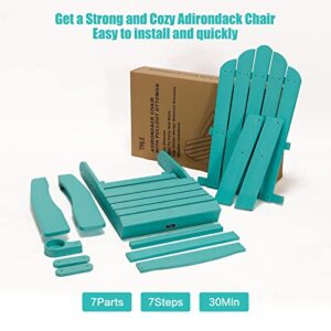 TALE Folding Adirondack Chair with Pullout Ottoman with Cup Holder, Weather Resistant, Oversized, Poly Lumber, Lawn Outdoor Fire Pit Chairs, for Patio Deck Garden, Backyard, Aruba Blue