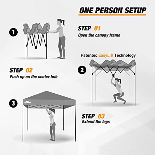Ezlyft 10’x10’ Pop up Canopy Tent Patented Ez Set-up Canopy Instant Outdoor Canopy with Wheeled Carry Bag Bonus 4 Weight Sandbags, 8 Stakes and 4 Guyline Ropes, White