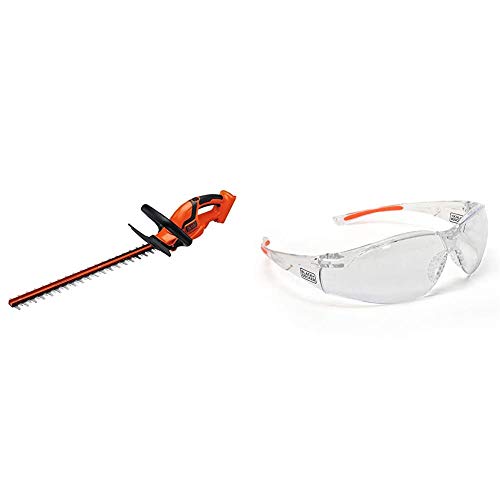 BLACK+DECKER 36V MAX Cordless Hedge Trimmer, 24-Inch, Tool Only with Safety Eyewear, Lightweight, Clear Lens (LHT2436B & BD250-1C)