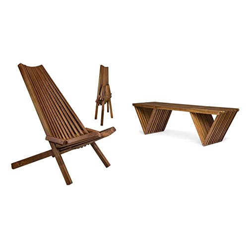 CleverMade Tamarack Folding Wooden Outdoor Chair & Christopher Knight Home 305722 Esme Outdoor Acacia Wood Bench, Teak Finish