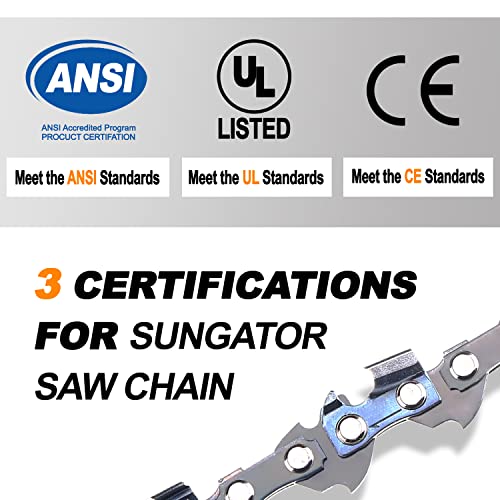 SUNGATOR 3-Pack 18 Inch Chainsaw Chain SG-S62, 3/8" LP Pitch - .050" Gauge - 62 Drive Links, Compatible with Craftsman, Ryobi, Homelite, Poulan