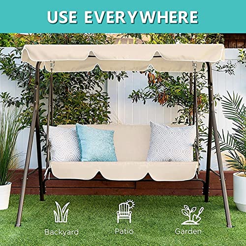 BTURYT Outdoor Porch Swing Canopy Waterproof Top Cover Set, Swing Canopy Replacement, Windproof Waterproof Anti-Uv Top Cover Swing Seat Cushion Cover(top Cover + Chair Cover)