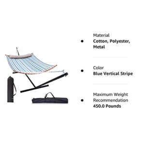 Double Hammock with Stand Included: Ohuhu 55x75 Inch 2 Person Hammock Quilted Fabric 12.3 FT Steel Stand, Portable Hammocks with Curved Bar Pillow Carrying Bags for Indoor Outdoor, 450 LB Capacity