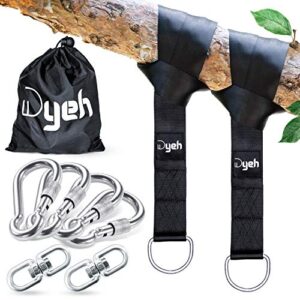 tree swing straps, set of two hanging straps – adults, children or toddler swings for outside/inside, hammock straps with four heavy duty carabiners and two m6 swivels + carry bag + ebook