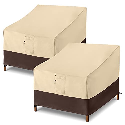 Arcedo Patio Chair Covers for Outdoor Furniture, 2 Pack Waterproof Outdoor Chair Covers, Lounge Deep Seat Lawn Chair Covers, 32" L x 40" W x 30" H, Beige & Brown