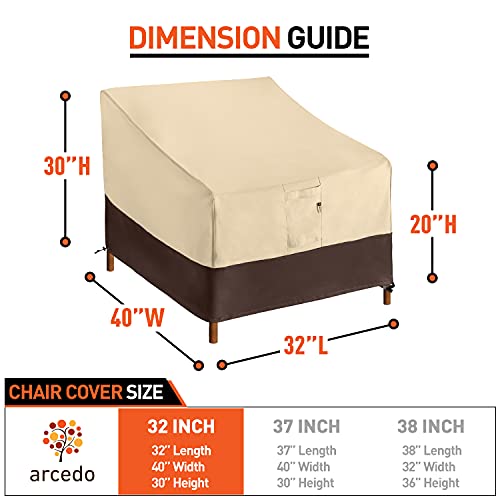 Arcedo Patio Chair Covers for Outdoor Furniture, 2 Pack Waterproof Outdoor Chair Covers, Lounge Deep Seat Lawn Chair Covers, 32" L x 40" W x 30" H, Beige & Brown