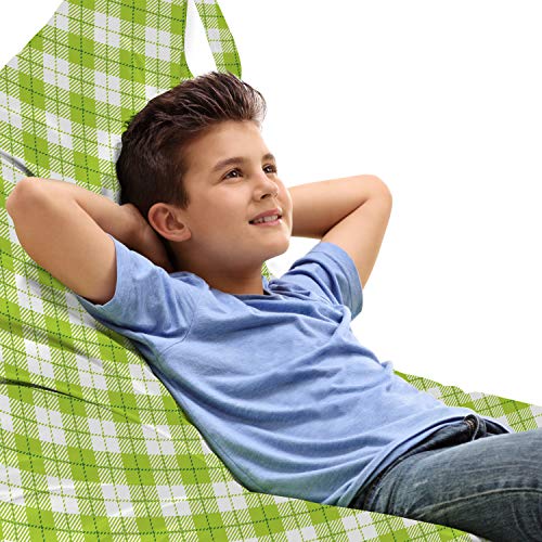 Lunarable Plaid Lounger Chair Bag, Retro Style Vibrant Green Pattern with Traditional Irish Scottish Design, High Capacity Storage with Handle Container, Lounger Size, Yellow Green White