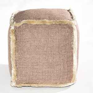 Boho Natural Jute Ottoman Pouf Upholstered 16" Turkish Handmade Rattan Cube | Tufted Square Stuffed Moroccan Rustic Patio Living Room Farmhouse Decor | Foot Stool Rest Coffee Table Sand Jute Original