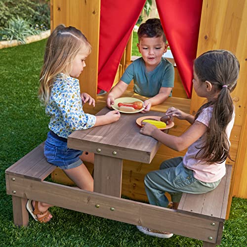 KidKraft Modern Outdoor Wooden Playhouse with Picnic Table, Mailbox and Outdoor Grill, Gift for Ages 3+