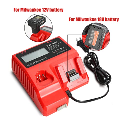 18V 9.0 Ah Battery and Charger Combo Kit for Milwaukee M-18,Replace for Milwaukee Red Lithium XC Batteries(2)+ 18V Battery Charger 48-59-1812