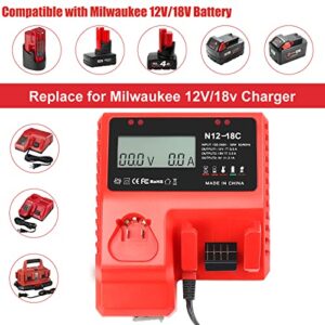 18V 9.0 Ah Battery and Charger Combo Kit for Milwaukee M-18,Replace for Milwaukee Red Lithium XC Batteries(2)+ 18V Battery Charger 48-59-1812