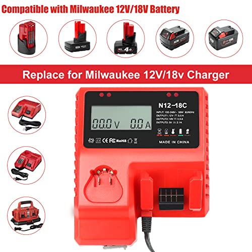 18V 9.0 Ah Battery and Charger Combo Kit for Milwaukee M-18,Replace for Milwaukee Red Lithium XC Batteries(2)+ 18V Battery Charger 48-59-1812