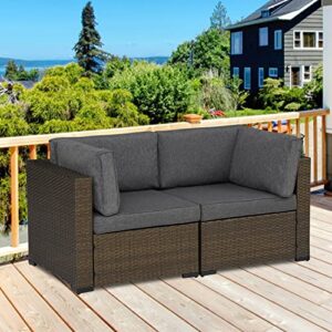 Kinsunny PE Wicker Patio Loveseats Sectional Corner Sofa Rattan Outdoor Furniture Sofa Set