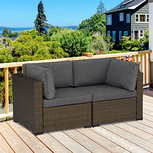 Kinsunny PE Wicker Patio Loveseats Sectional Corner Sofa Rattan Outdoor Furniture Sofa Set