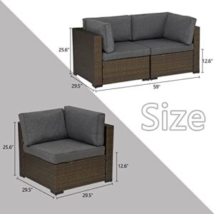 Kinsunny PE Wicker Patio Loveseats Sectional Corner Sofa Rattan Outdoor Furniture Sofa Set