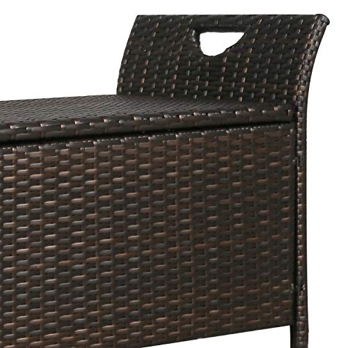 Patio Tree Outdoor Deck Storage Box, Patio Wicker Storage Bench, Rattan Storage Bins with Cushion (Red)