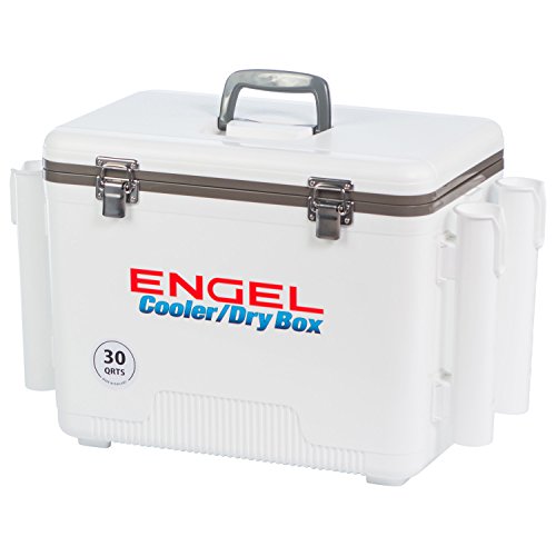 Engel UC30 30qt Leak-Proof, Air Tight, Fishing Drybox Cooler with Built-in Fishing Rod Holders, Also Makes The Perfect Hard Shell Lunchbox for Men and Women in White