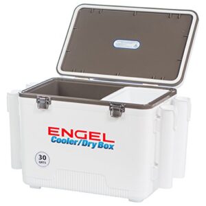 Engel UC30 30qt Leak-Proof, Air Tight, Fishing Drybox Cooler with Built-in Fishing Rod Holders, Also Makes The Perfect Hard Shell Lunchbox for Men and Women in White